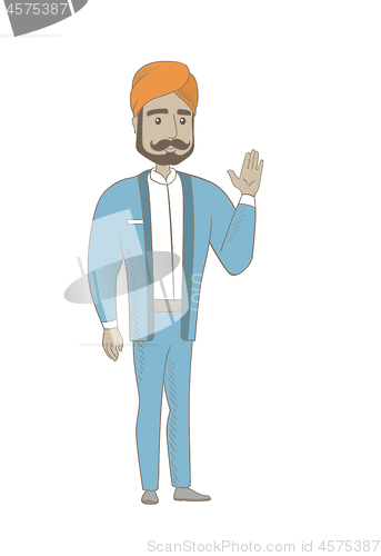 Image of Young hindu businessman waving his hand.
