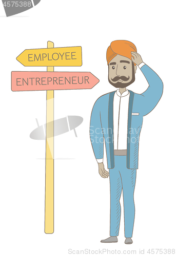 Image of Confused hindu man choosing career pathway.