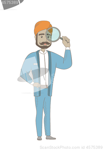 Image of Hindu businessman with magnifying glass.