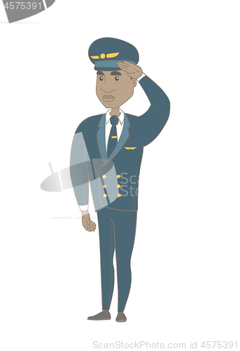 Image of Young african-american pilot saluting.