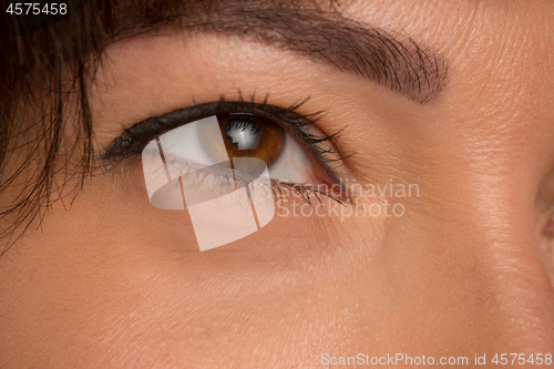 Image of The close up eyes on face of young beautiful caucasian girl