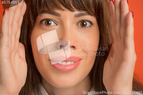 Image of The close up eyes on face of young beautiful caucasian girl