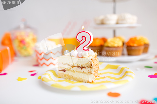 Image of piece of cake on plate at birthday party