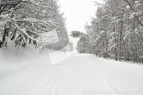 Image of Winter Snowy Mountain Road Landscape