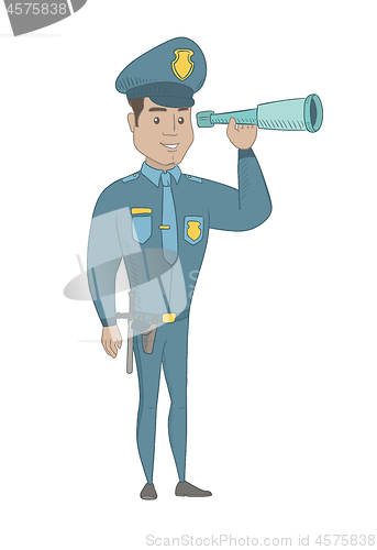 Image of Young policeman monitoring safety with a spyglass.