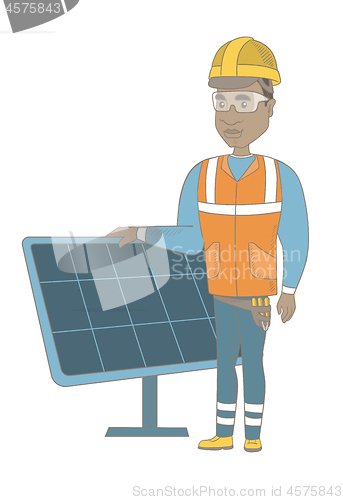 Image of Young african-american worker of solar power plant