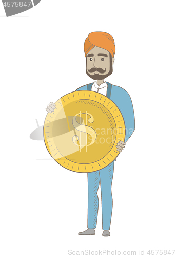 Image of Successful hindu businessman with dollar coin.