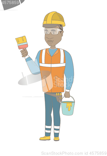 Image of Young house painter with brush and bucket of paint