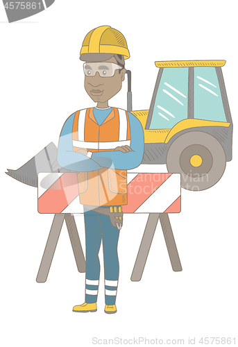 Image of Confident african builder with arms crossed.