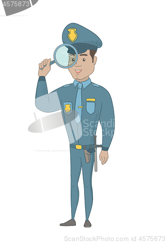 Image of Young hispanic detective with magnifying glass.