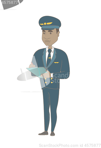 Image of African steward holding clipboard with documents.