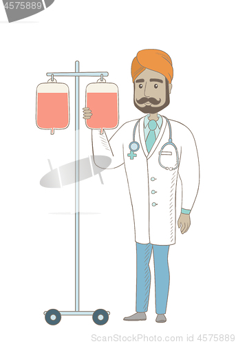 Image of Young indian doctor preparing drop counter.