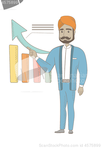 Image of Hindu successful businessman pointing at chart.