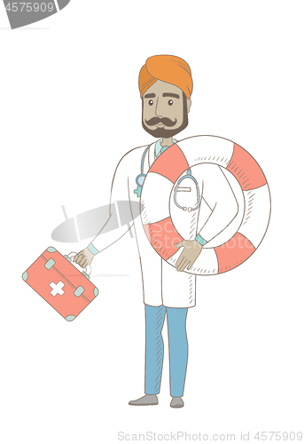 Image of Paramedic holding first aid box and lifebuoy.