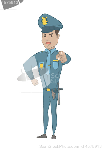 Image of Serious hispanic police officer pointing at you.
