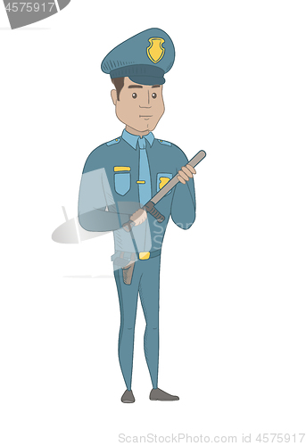 Image of Young serious hispanic policeman with baton.