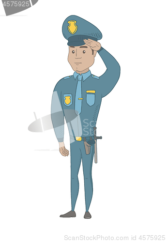 Image of Young hispanic police officer saluting.