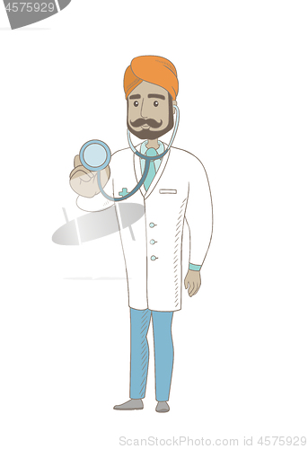 Image of Young indian doctor holding a stethoscope.