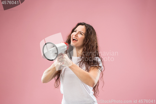 Image of Woman making announcement with megaphone