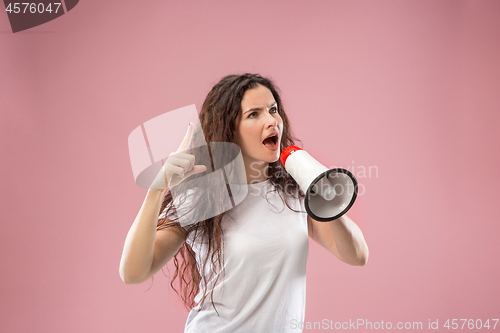 Image of Woman making announcement with megaphone