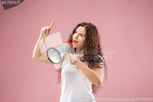 Image of Woman making announcement with megaphone