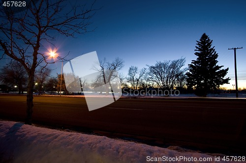 Image of Night Shot of a Street in Winter Time