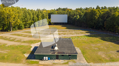 Image of Old Abandoned Drive In Aerial Perspective Movie Screen Snack Bar