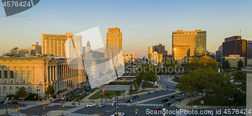 Image of Over Logan Square in Philadelphia looking at Down Vine Street