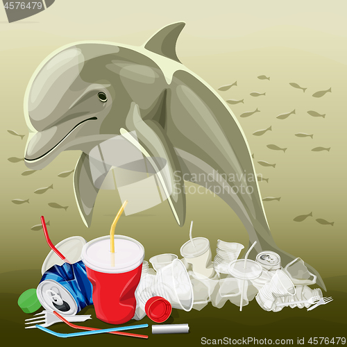 Image of Environment Pollution Illustration And Dolphin