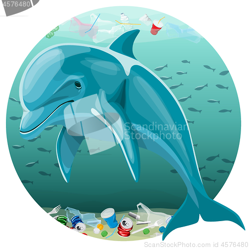 Image of Environment Pollution Illustration And Dolphin