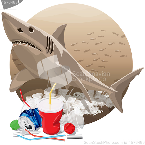 Image of Environment Pollution Illustration And Shark