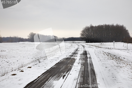 Image of Rural road in snow in winter