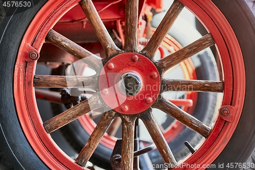 Image of Old car wheel close up