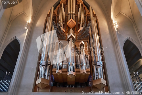 Image of Modern Cathedral Interior, church organ pipes