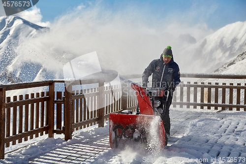 Image of High mountain ski resort plowing snow