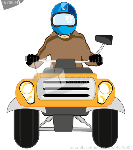 Image of Man on quadricycle type frontal on white background is insulated