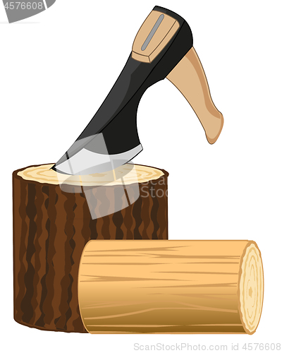 Image of Axe in log on white background is insulated