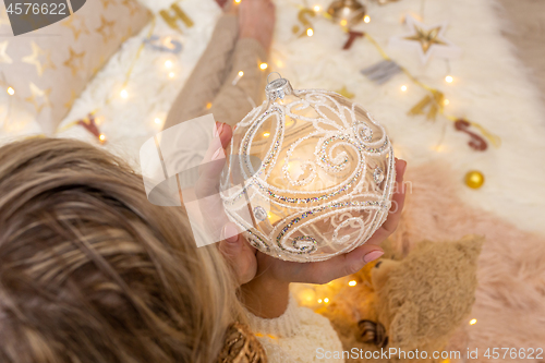 Image of Ornate decorative swirly glitter design Christmas bauble decorat