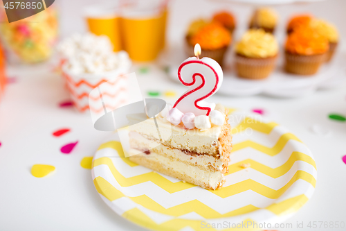 Image of piece of cake on plate at birthday party