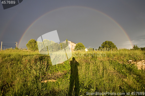 Image of shadow of a photographer shooting a rainbow