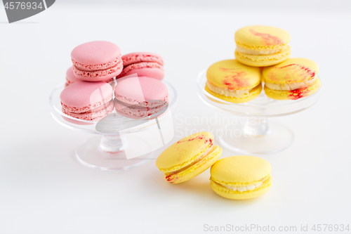 Image of macarons on glass confectionery stand