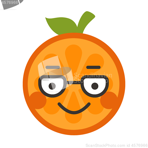 Image of Emoji - smart smiling orange with glasses. Isolated vector.