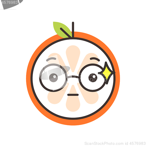 Image of Emoji - smart smiling orange with glasses. Isolated vector.