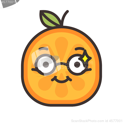 Image of Emoji - smart smiling orange with glasses. Isolated vector.