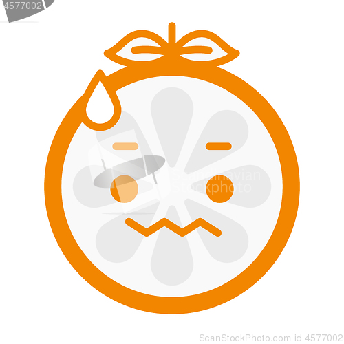 Image of Emoji - worry orange with drop of sweat. Isolated vector.