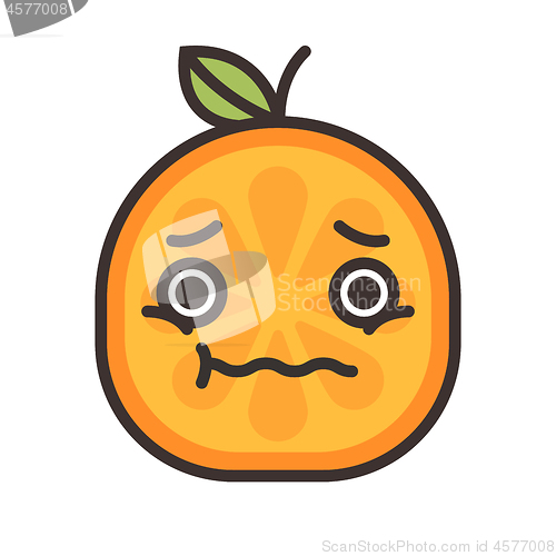 Image of Emoji - worry orange with drop of sweat. Isolated vector.