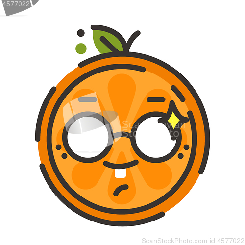 Image of Emoji - smart smiling orange with glasses. Isolated vector.