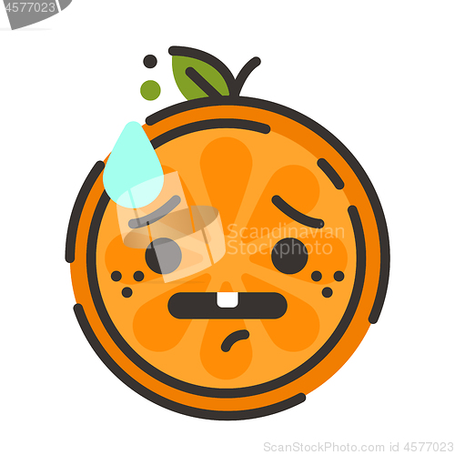 Image of Emoji - worry orange with drop of sweat. Isolated vector.