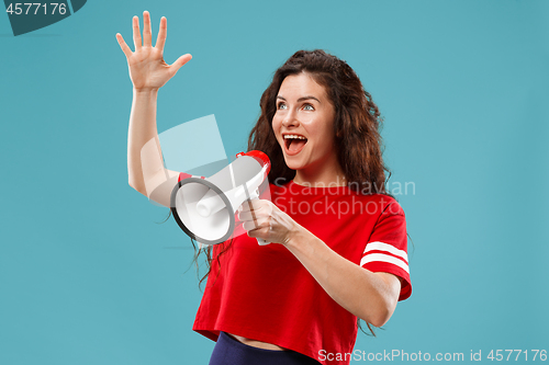 Image of Woman making announcement with megaphone