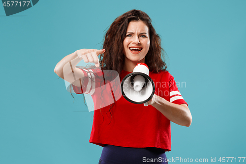 Image of Woman making announcement with megaphone